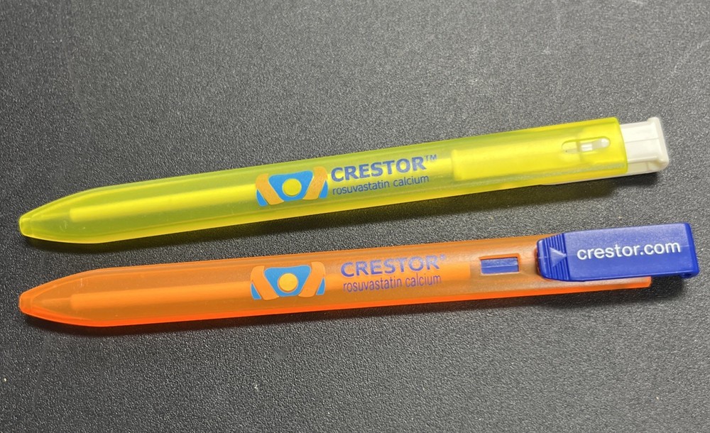 Crestor, Rosuvastatin Ballpoint Pen Drug Rep Pharmaceutical Lot 2 Advertising