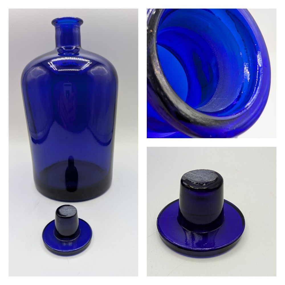 Chemist Apothecary Pharmacy Bottle Cobalt Blue 9.5” Glass Stopper Vintage