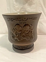 Vtg Schering Cosmas & Damian Ceramic Mortar Footed Rx Apothecary Jar *No Pestle*