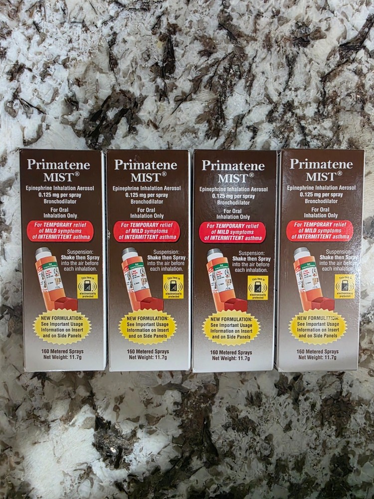 Primatene Mist Epinephrine Inhaler Aerosol 160 Sprays 11.7g Lot of 4 exp 2027+