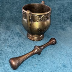 Vtg Heavy Brass Schering 5” Mortar & Pestle Coricidin Pharmacy Fraternities #OO