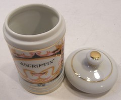 VINTAGE PORCELAIN ASCRIPTIN APOTHECARY PHARMACY JAR W/LID DRUG REP PHARMA
