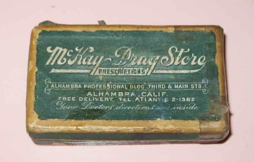 1948 Vintage McKay Drug Store Pill Box Alhambra California Prescriptions #883775