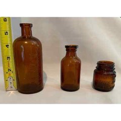Vintage medicine bottles brown Frontier Asthma Co., Lysol, Chesebrough