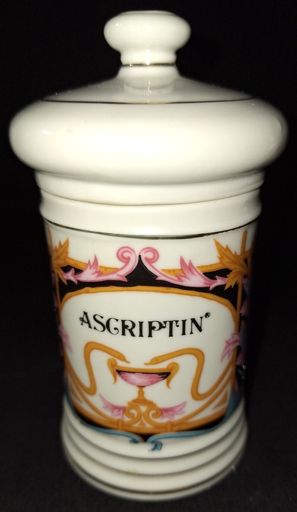 VTG RX APOTHECARY JAR MD ASCRIPTIN 5.5″ GOLD TRIM PHARMACY DRUG STORE – Plz Read