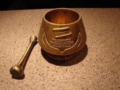 Vintage Apothacary Pharmacy Bronze Mortar & Pestle Double Sided Embossed Nice!!!