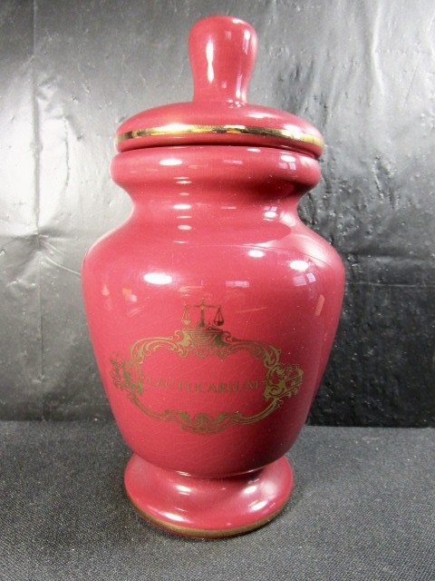 Lactucarium Jar Monastery Decorative Porcelain Burgundy Gold Accents Unique