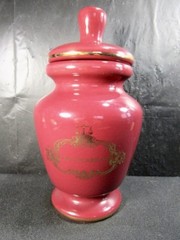 Lactucarium Jar Monastery Decorative Porcelain Burgundy Gold Accents Unique