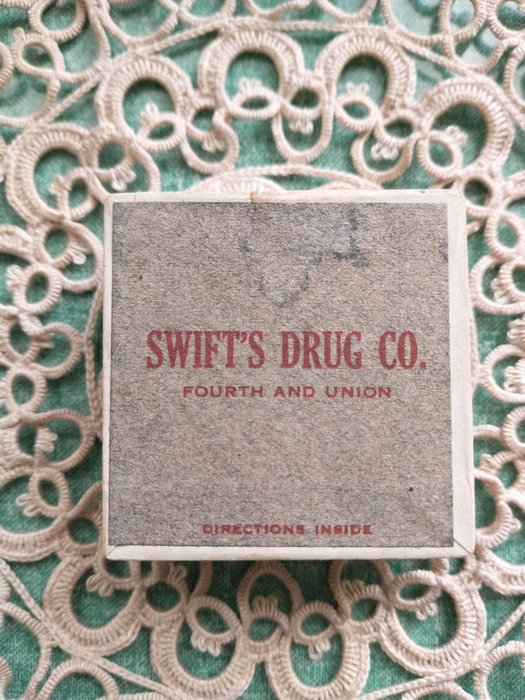 Vtg Swift’s Drug Co. 4th & Union 5/13/1924 Prescription Cardboard Box 2″ Square