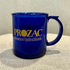 PROZAC 💊 Cobalt Blue Plastic Coffee Mug Cup Lilly 💊 Pharma Drug Advertising