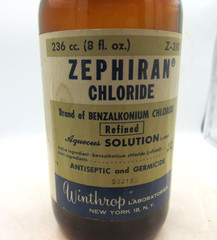 1950’s Winthrop Laboratories New York, NY Zephiran 5 1/2 inch tall Amber Bottle