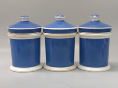 Blue and White Antique Apothecary Poison Jars