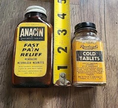 Vtg 1950s 1960s ANACIN Whitehall glass bottle Rawleighs Cold Tablets Lot Of 2