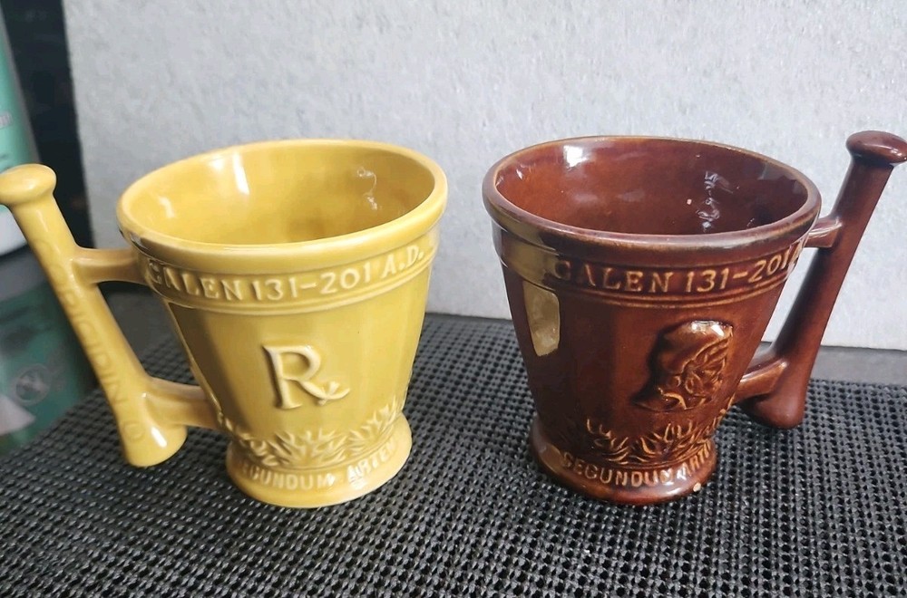 Schering Rx Galen 131-201 AD Coffee Tea Mug Cup Brown Mortar Pestle Ceramic