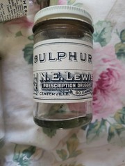 Vtg Pharmacy Product Jars Clear Glass, With Labels, Group Of Five