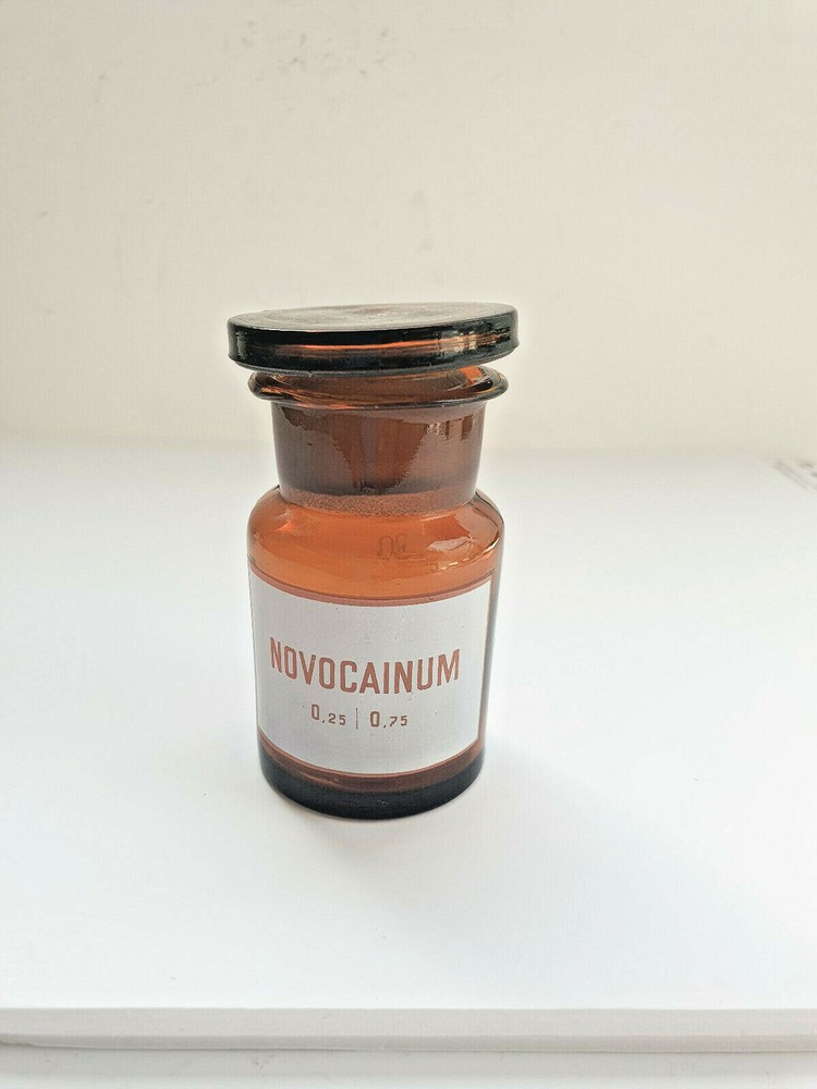 NOVOCAINUM, Vintage Glass Apothecary Pharmacy Brown Jar, 50 ml, Cap