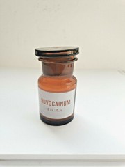 NOVOCAINUM, Vintage Glass Apothecary Pharmacy Brown Jar, 50 ml, Cap