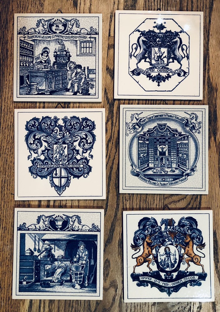 6 BURROUGHS WELLCOME Pharmacy English Pill Tiles London Apothecary DELFT holland