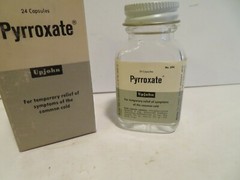 RARE vintage 1970s pharmaceutical bottle UPJOHN PYRROXATE druggist medical