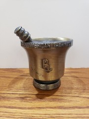 vintage 1972 Schering metal Mortar and Pestle 10th Edition First American Pharma