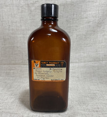 VTG 1979 Prescription Bottle Empty Brown Glass Benadryl Elixir Family Pharmacy