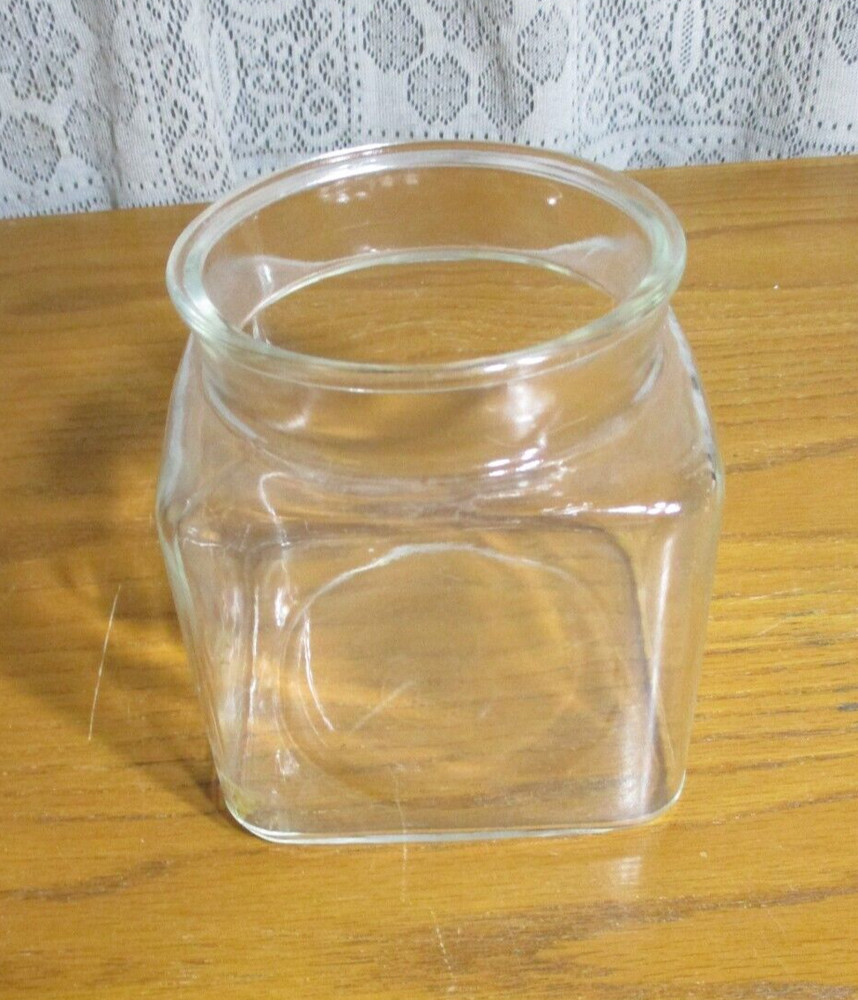 Vintage Apothecary Square Jar Clear Glass Drug Store Candy Jar – No Lid/Top