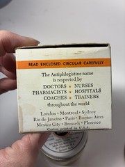 Vtg Antiphlogistine Medicated Poultice Dressing Denver Chemical Canada Glass box