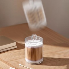 Q Tip Holder for Bathroom, 2-Pack Clear Plastic Apothecary Jars with Lids Set…