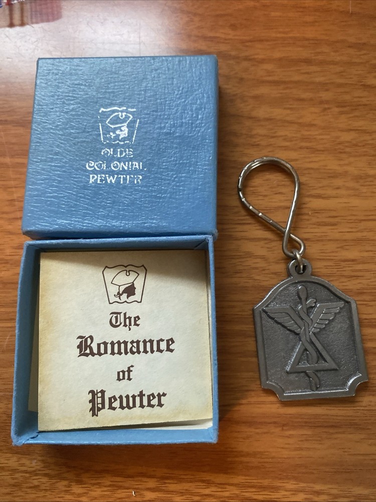 Vintage The Romance Of Pewter Medical Symbol Keychain