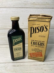 Vintage PISO’S Chloroform Cough Syrup Medicine Bottle Rare Original Box Amber