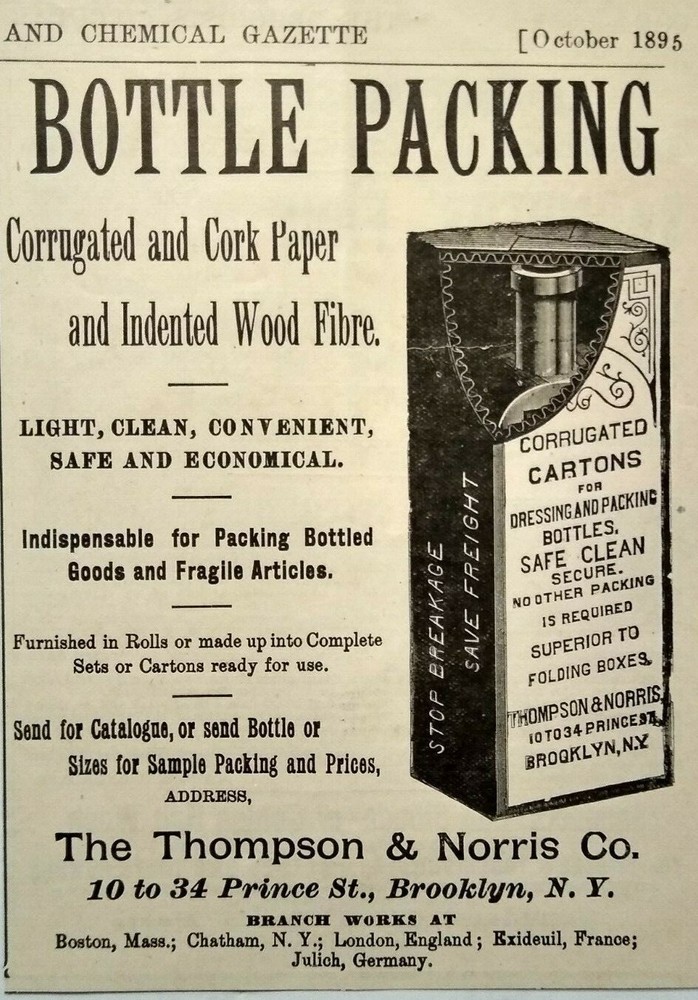 1895 Brooklyn Thompson & Norris Box Pharmaceutical Bottles Art Vintage Print Ad