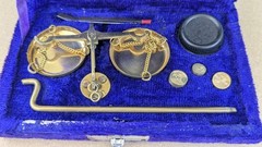 Brass Apothecary/Chemist Balance Scales Set with Weights in Blue Case