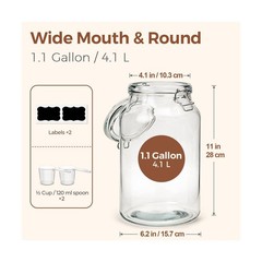 ComSaf 1.1 Gallon Glass Jars with Airtight Lids (138oz, Set of 2), … Fast Ship
