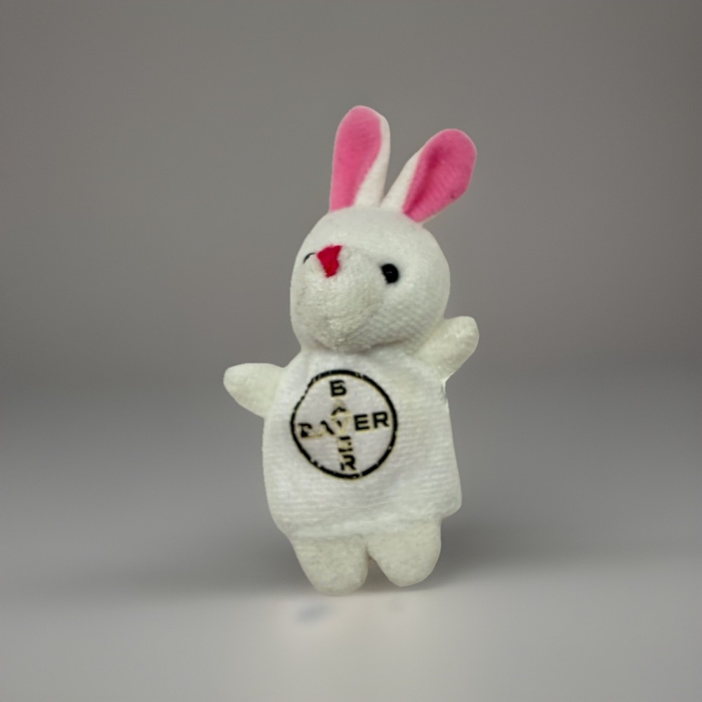 Vintage Bayer Pharmaceutical Company Advertising Logo Bunny finger puppet 4″