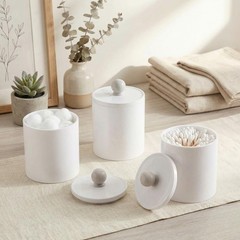 SheeChung 6 Pack White Acrylic Apothecary Jars – Shatterproof Qtip Holder Dis…