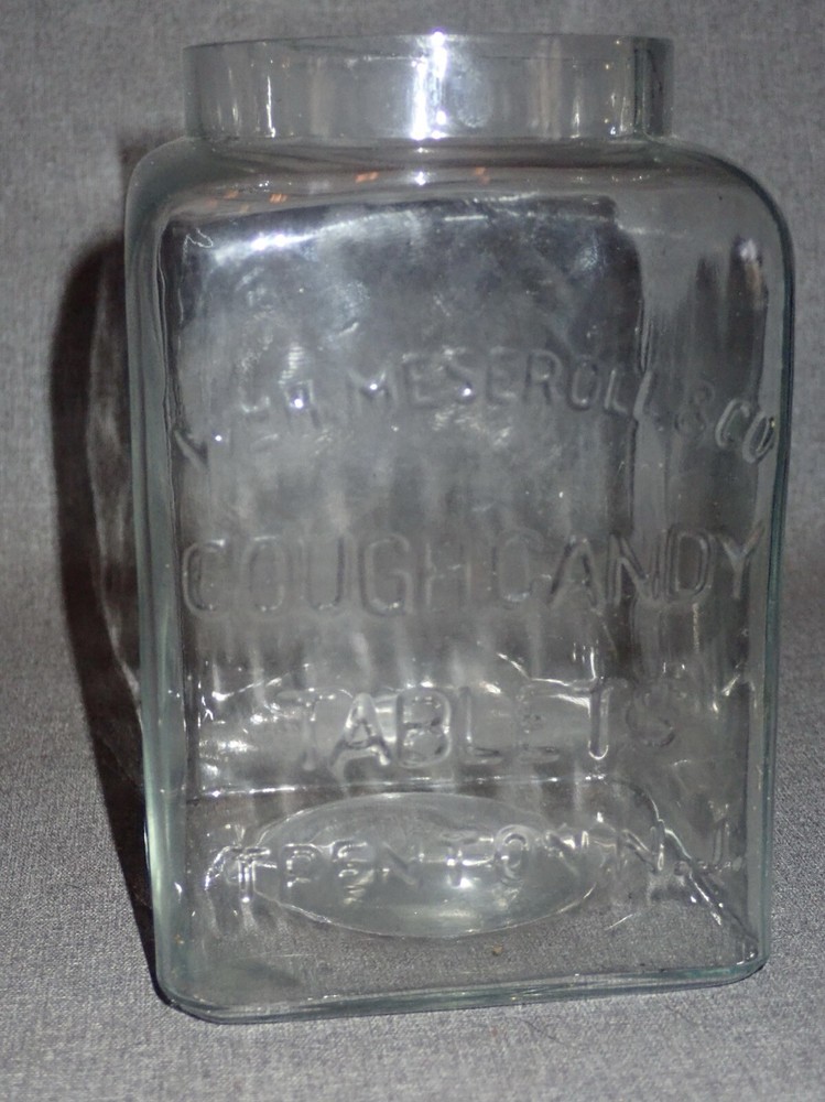 Antique Apothecary Jar Cough Candy Tablets Meseroll & Co Trenton NJ Drug Store