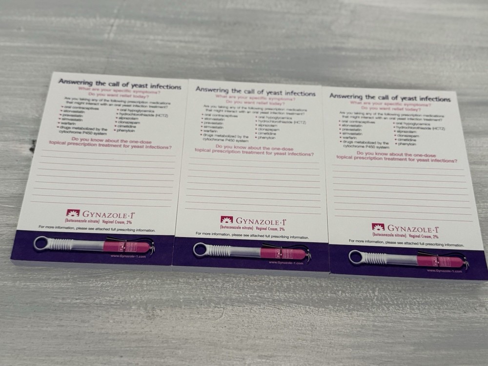 2004 Gynazole Yeast Pharmaceutical Drug Rep Notepad Sticky Notes Ad Drug Rep