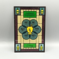 Schering Pharmacy Fraternities Vintage Stained Glass Panel Advertising 9x6x1/4”