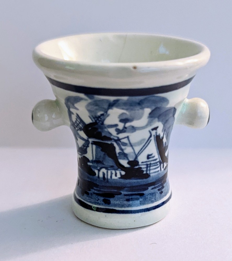 Blue and White Windmill Floral Holland Miniature Mortar – 2″ High, 2″ Diameter