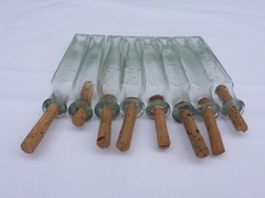 2 X Old Small Medicine Glass Pharmacy Bottle Green Long Approx. 9.5 Cm