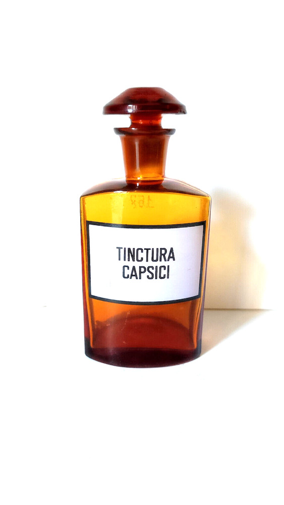 TINCTURA CAPSICI Vintage Glass Apothecary Pharmacy Brown Bottle 250ml