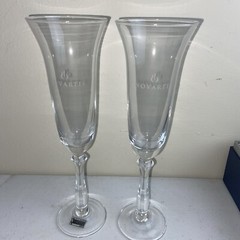 NOVARTIS Champagne Glasses Set Of 2 Clear Crystal 10” Tall Pharmacy Medical NOS