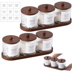 Vesici 6 Pack Bathroom Canisters Ribbed Apothecary Jars with Bamboo Lids 2 Ba…