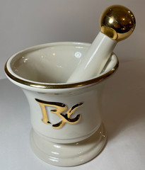 Blair RX Ceramic Mortar & Pestle White Gilt Trim 5 3/4″ Pharmacy Display