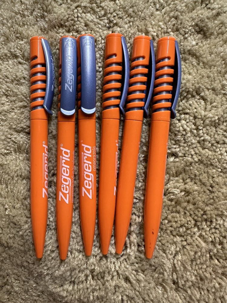 Orange Zegerid Drug Rep Pharmaceutical Promo Pens Spring Coil Clicker Lot of 6