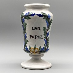 c. 1850 Large Pair Italian Delft Faience Apothecary Pharmacy Albarello Drug Jars