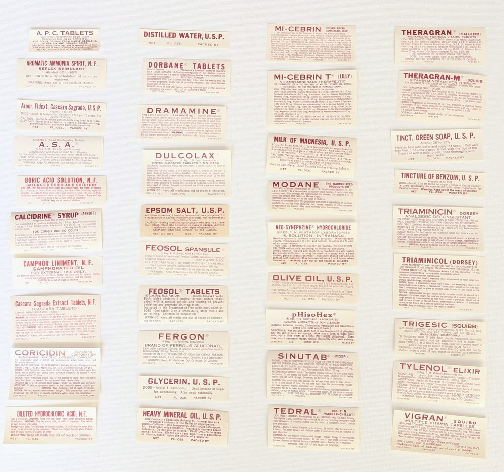 Vintage Pharmacy Apothecary Bottle Labels NOS 1950-60’s (Lot of 38 as pictured)