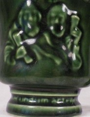 McCoy Cosmas & Damien Mug Mortar & Pestle Green Pottery Advertising Schering