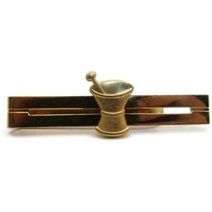 Pharmacy Apothecary Mortar & Pestel Tie Clip Tie Bar Vintage Gold Tone