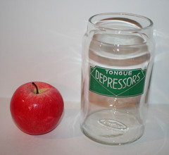Vintage Profex Dr’s Office Medical Tongue Depressors Clear Green Jar 7″